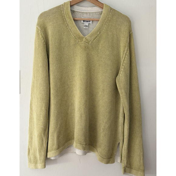 CHICOS Design Sz M Linen Cotton V-Neck Sweater Pullover Light Green Relaxed VTG - Picture 1 of 10